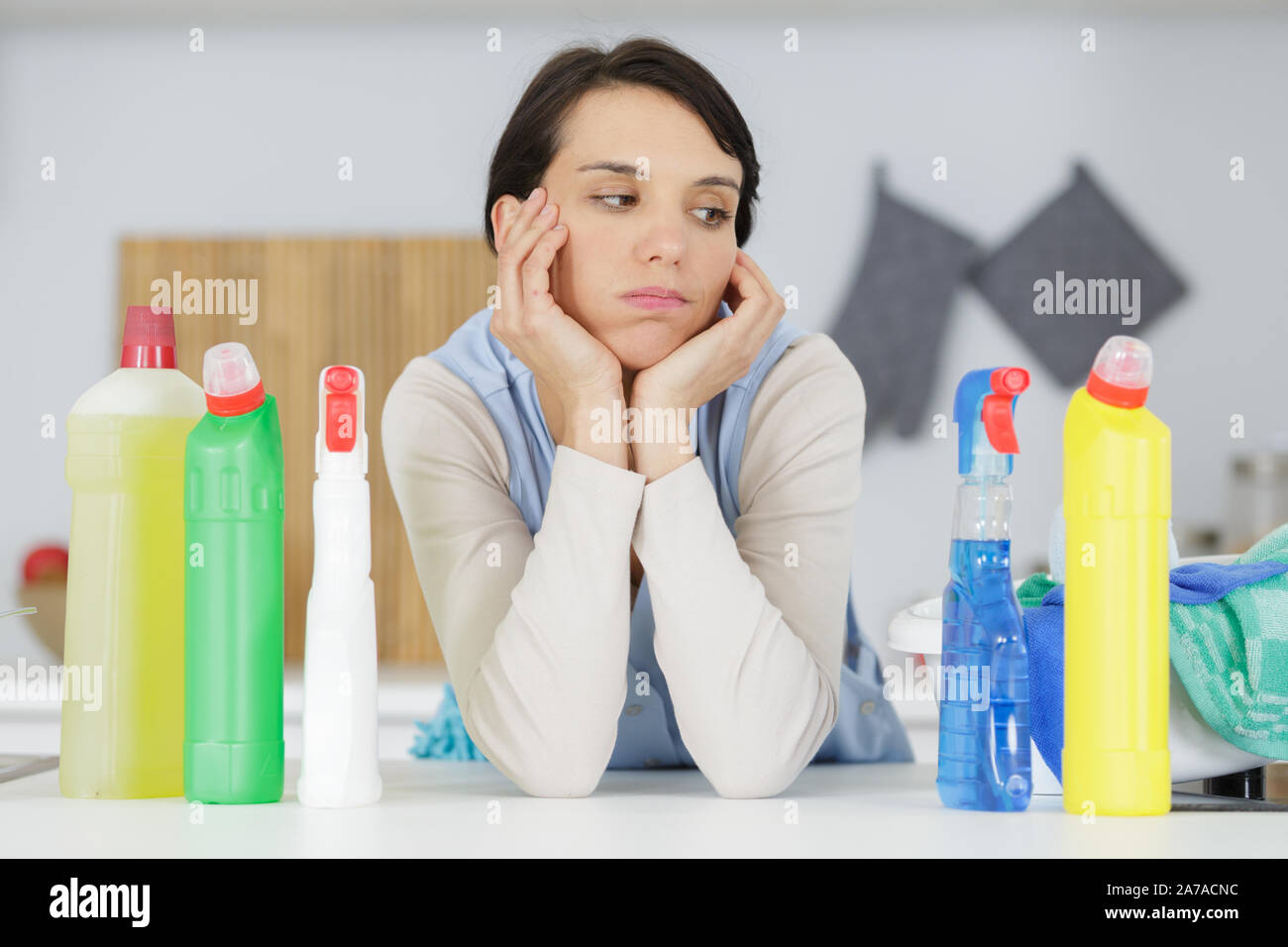 housewife is tired of cleaning Stock Photo