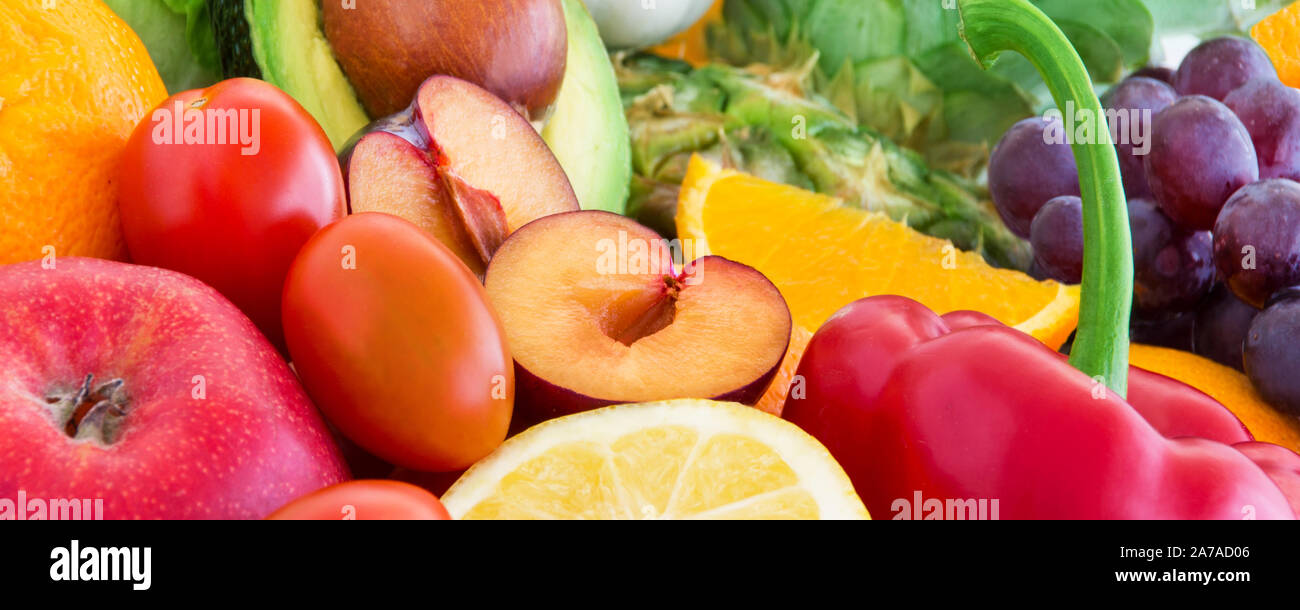 Vegetables and fruits as banner background Stock Photo