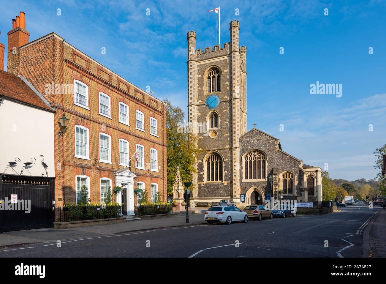 Longlands, Hart Street and Church of St Mary, Henley-on-Thames, Oxfordshire, England Stock Photo