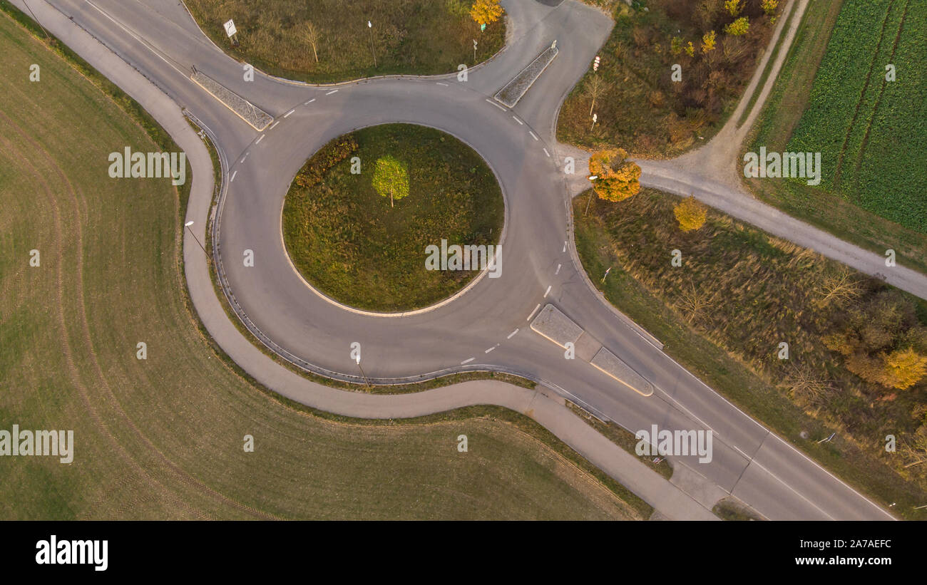 Aerial view of roundabout traffic Stock Photo