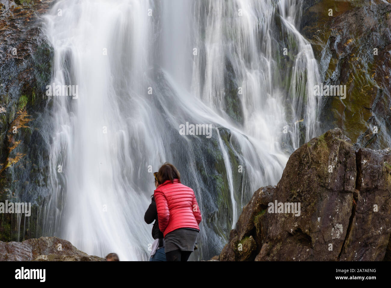 POWERSCOURT WATERFALL, WICKLOW, DUBLIN, IRELAND-APRIL 4, 2015: 121-metre high waterfall on the River Dargle near Enniskerry in County Wicklow, Ireland Stock Photo