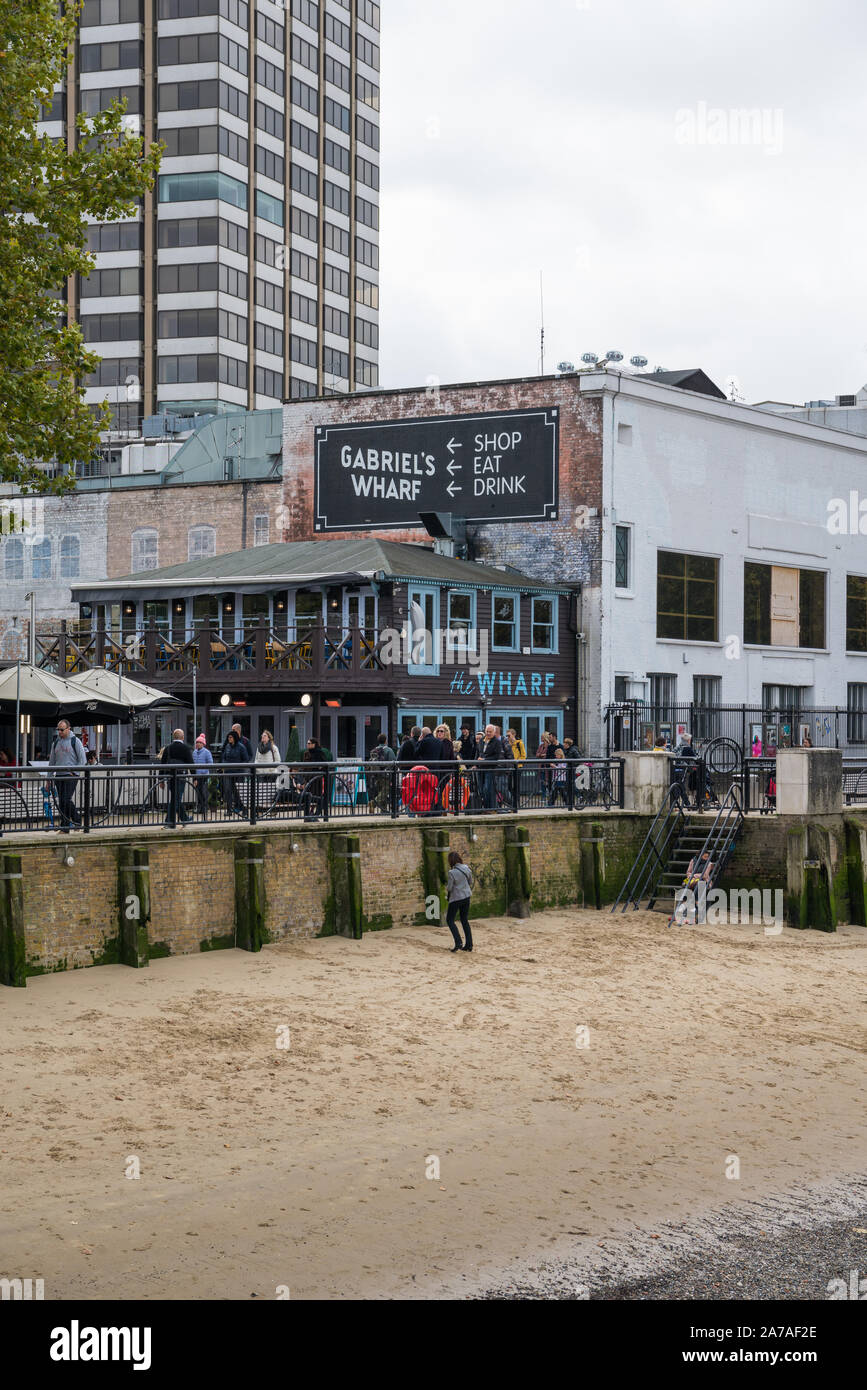 People out and about on a weekend at Gabriel's Wharf on the South Bank, London, England, UK Stock Photo
