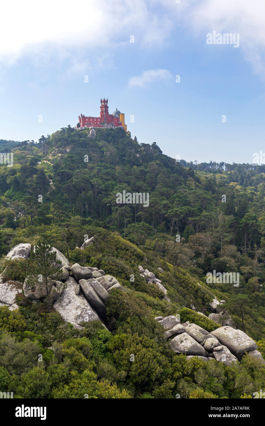 Scenic view of the Pena Palace (Palacio da Pena) on top of a hill and lush  landscape in Sintra, Portugal Stock Photo - Alamy