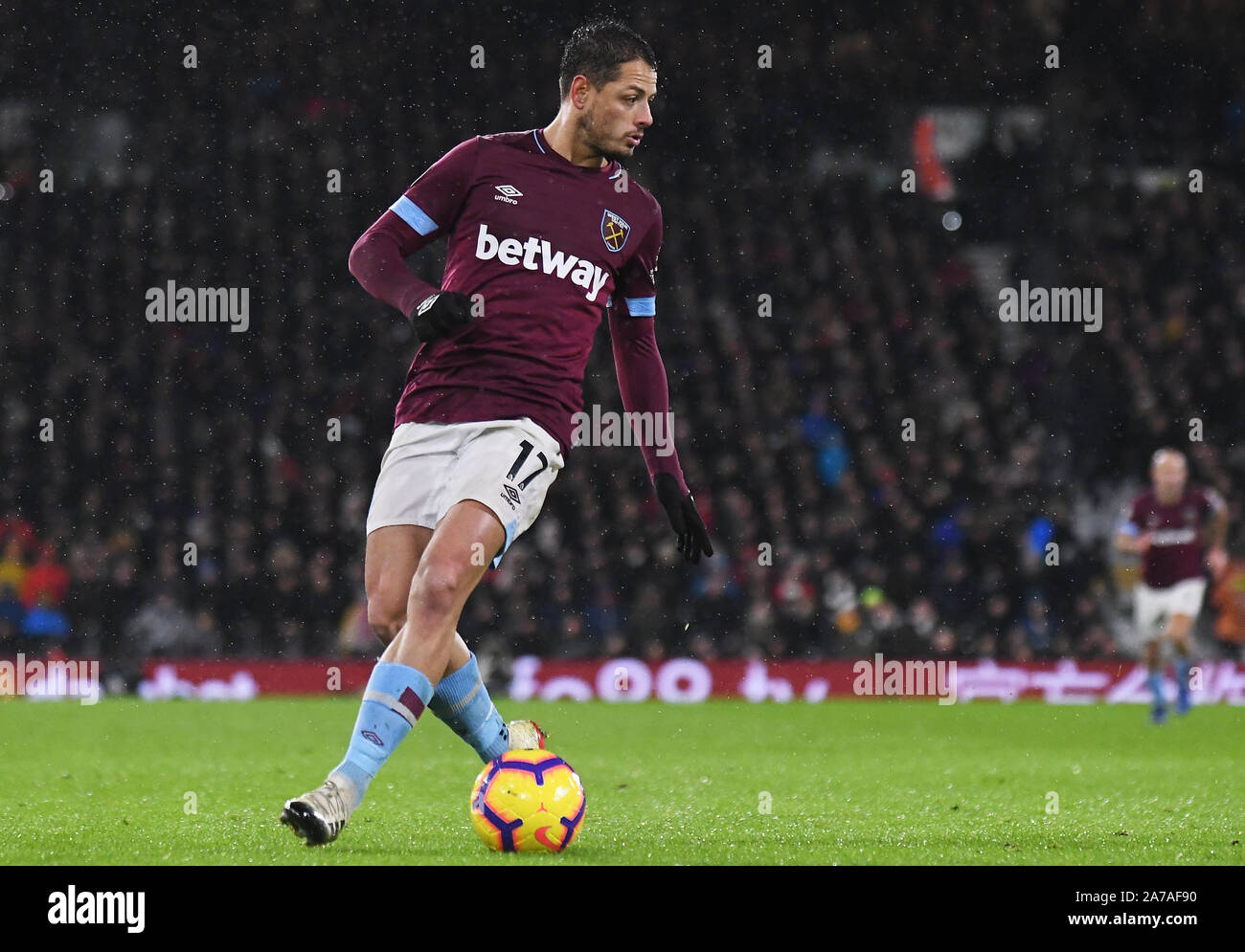 LONDON, ENGLAND - DECEMBER 15, 2018: Javier Hernandez Balcazar (Chicharito) of West Ham pictured during the 2018/19 Premier League game between Fulham FC FC and West Ham United at Craven Cottage.. Stock Photo