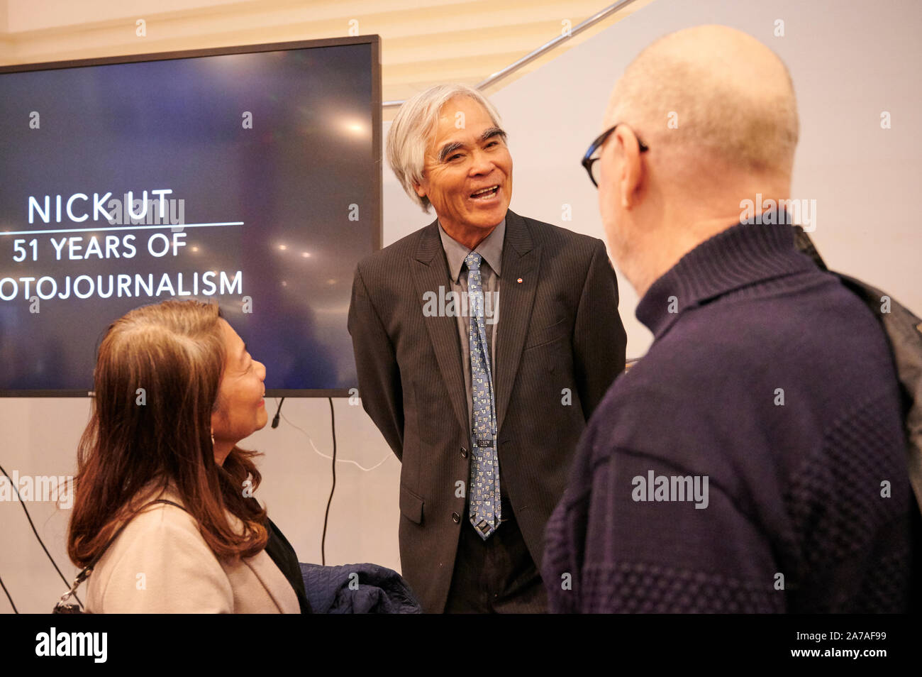 Viborg, Denmark, 31st Oct. 2019: retired AP Photographer Nick Ut, 1972 Pulitzer Prize Winner and the photographer behind the world famous 'Napalm Girl' photo from the Vietnam war, gives an artist talk at the public library. Credit: Brian Bjeldbak/Alamy Stock Photo