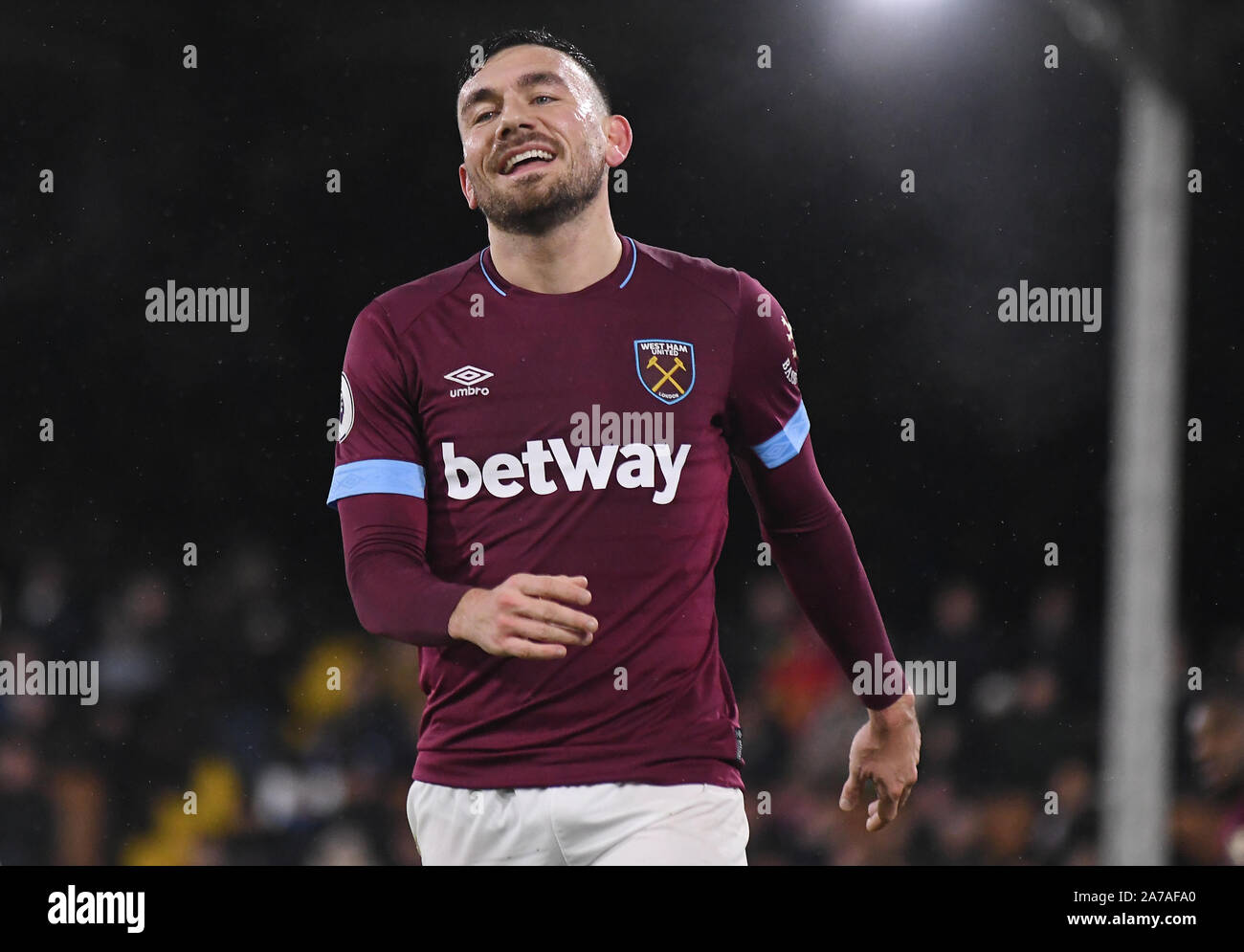 LONDON, ENGLAND - DECEMBER 15, 2018: Robert Snodgrass of West Ham pictured during the 2018/19 Premier League game between Fulham FC FC and West Ham United at Craven Cottage. Stock Photo