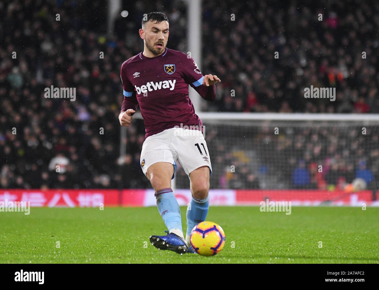 LONDON, ENGLAND - DECEMBER 15, 2018: Robert Snodgrass of West Ham pictured during the 2018/19 Premier League game between Fulham FC FC and West Ham United at Craven Cottage. Stock Photo