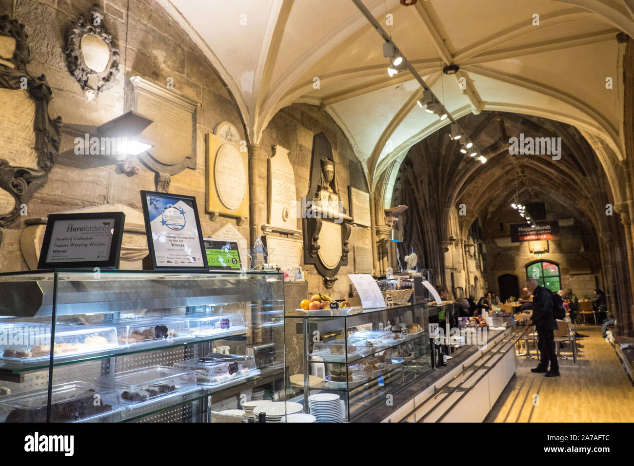 Cafe,at,Hereford Cathedral,Hereford,Cathedral,county,town,in,England,English,near,Wales,Welsh,Border,Herefordshire,UK,GB,Britain,British Stock Photo