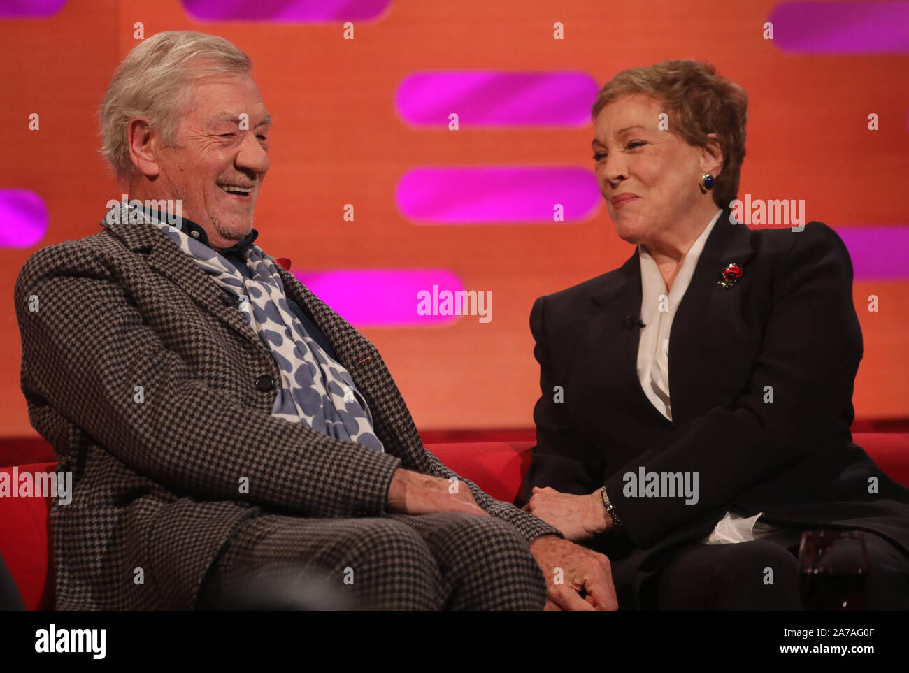 Ian McKellen and Julie Andrews during the filming for the Graham Norton