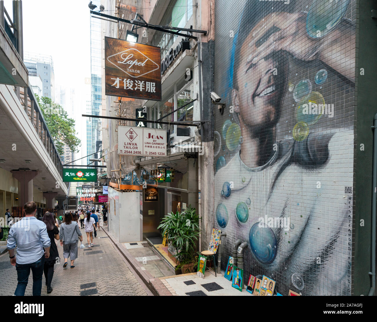 Street art by  Elsa Jean de Dieu Lyndhurst St Central district of Hong Kong, China Stock Photo