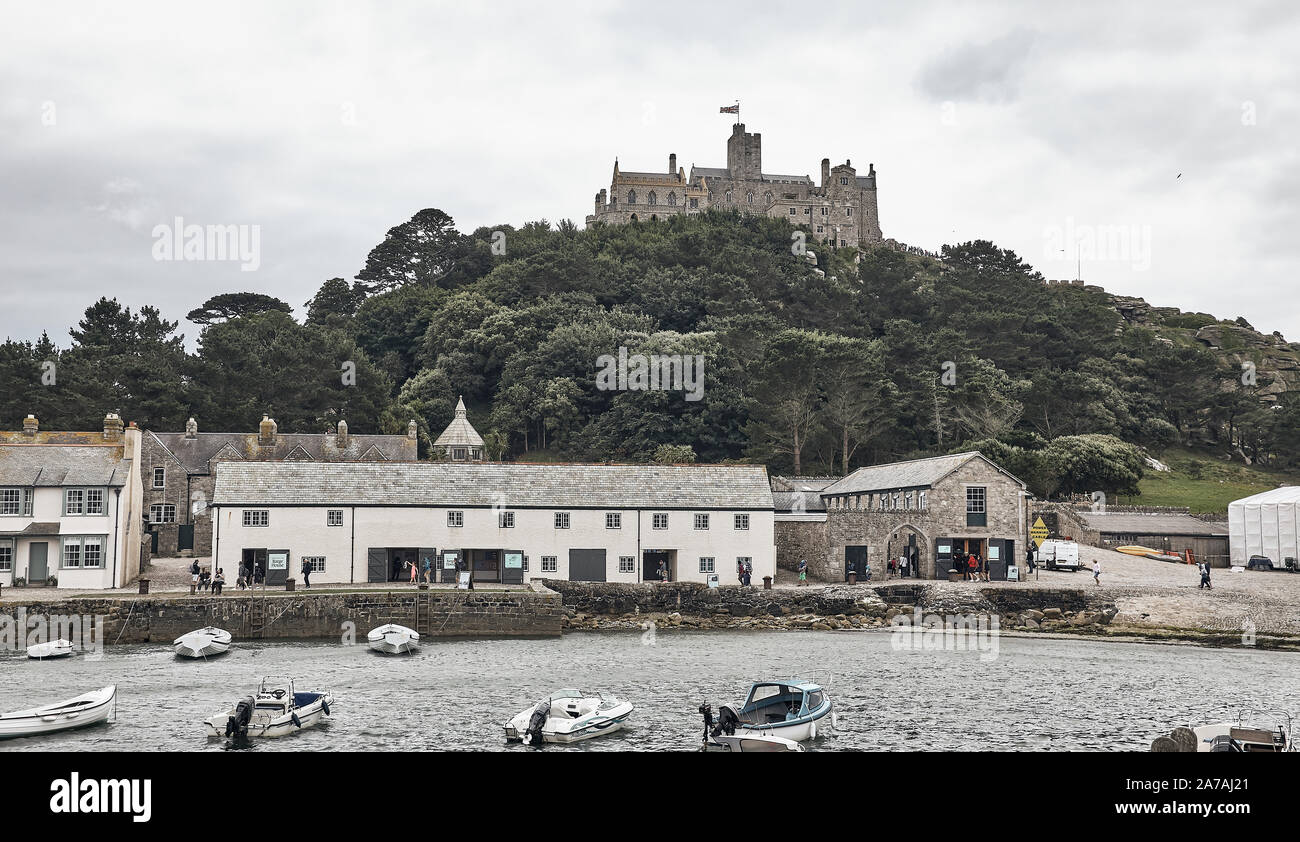 St Michael's Mount is a small tidal island in Mount's Bay, Cornwall, England, United Kingdom Stock Photo