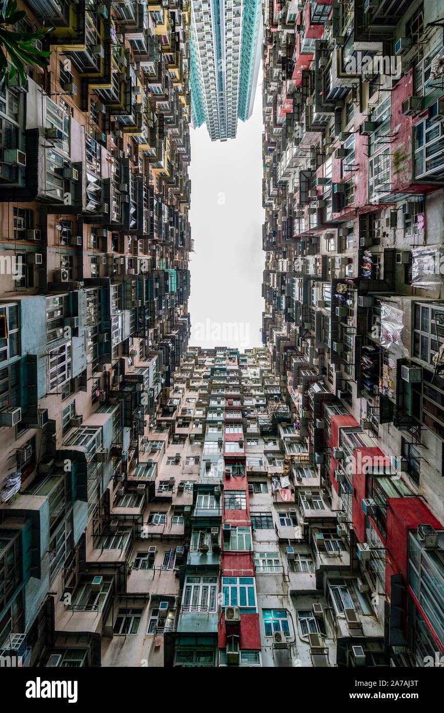 Densely populated urban residential apartment block Montane Mansion in Quarry Bay in Hong Kong Stock Photo