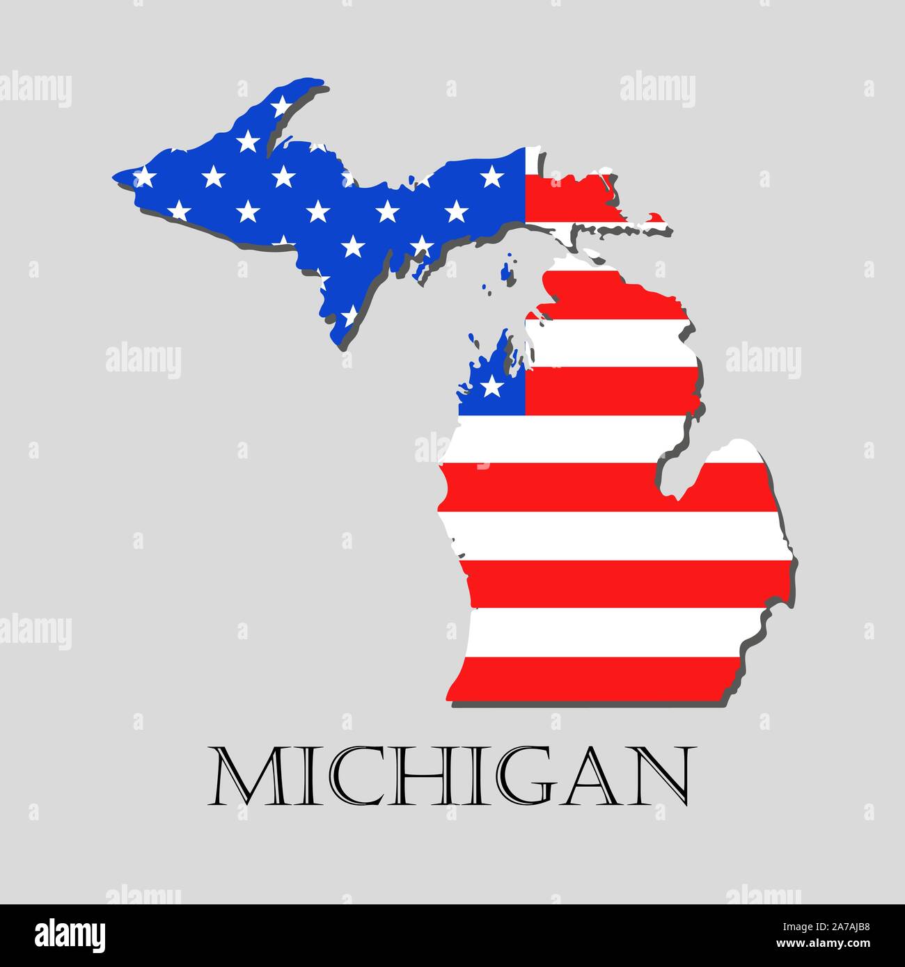Map of the State of Michigan and American flag illustration. America
