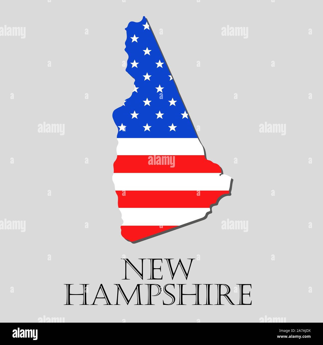 Map of the State of New Hampshire and American flag illustration ...