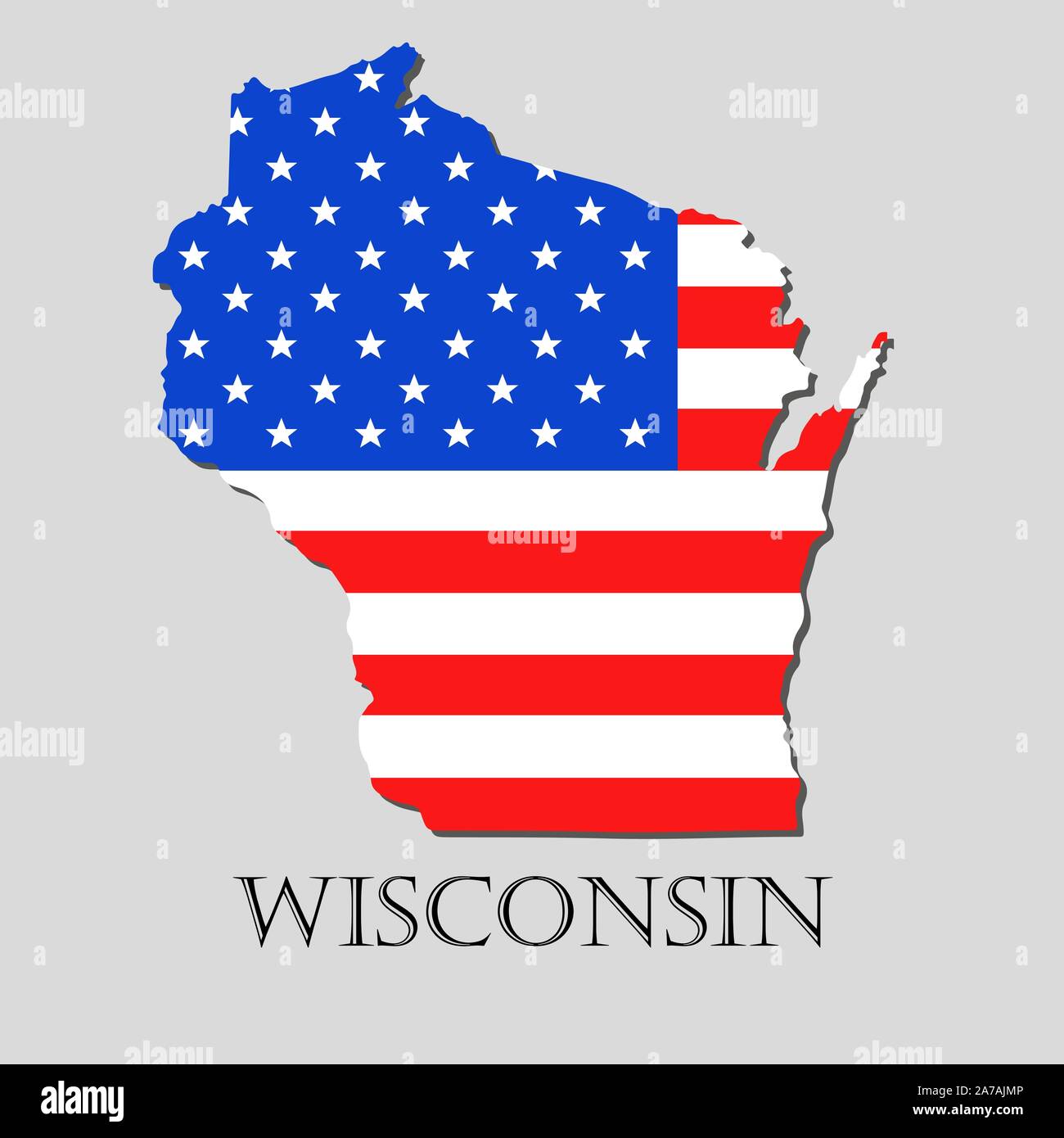 Map Of The State Of Wisconsin And American Flag Illustration America