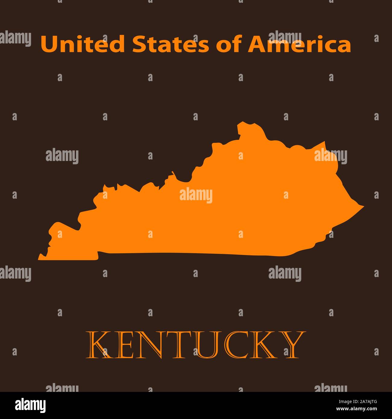 Orange Kentucky map - vector illustration. Simple flat map of Kentucky on a brown background. Stock Vector