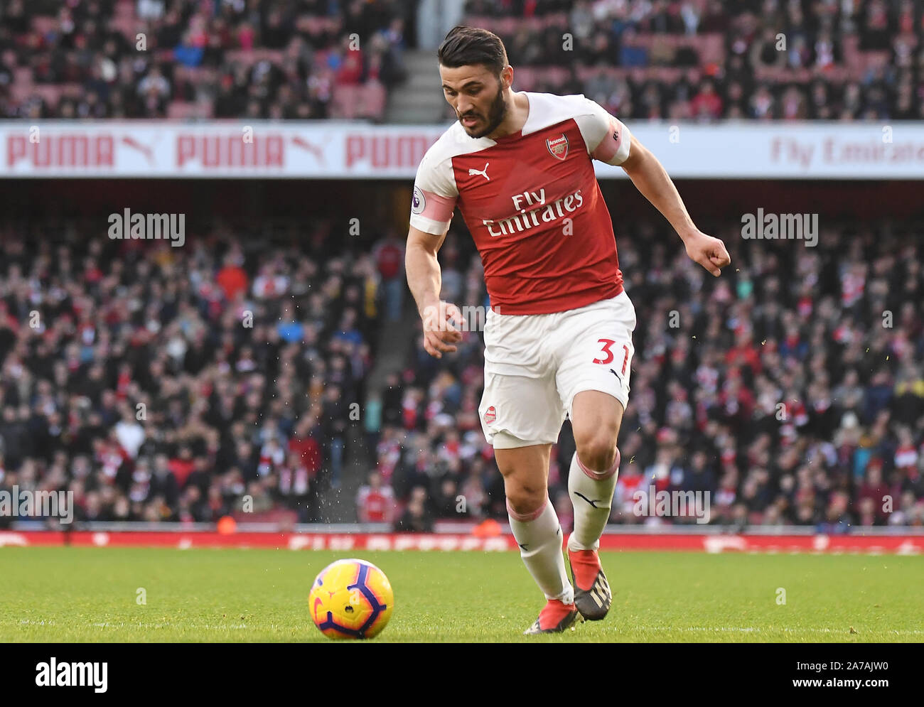 LONDON, ENGLAND - DECEMBER 22, 2018: Sead Kolasinac of Arsenal pictured during the 2018/19 Premier League game between Arsenal FC and Burnley FC at Emirates Stadium. Stock Photo
