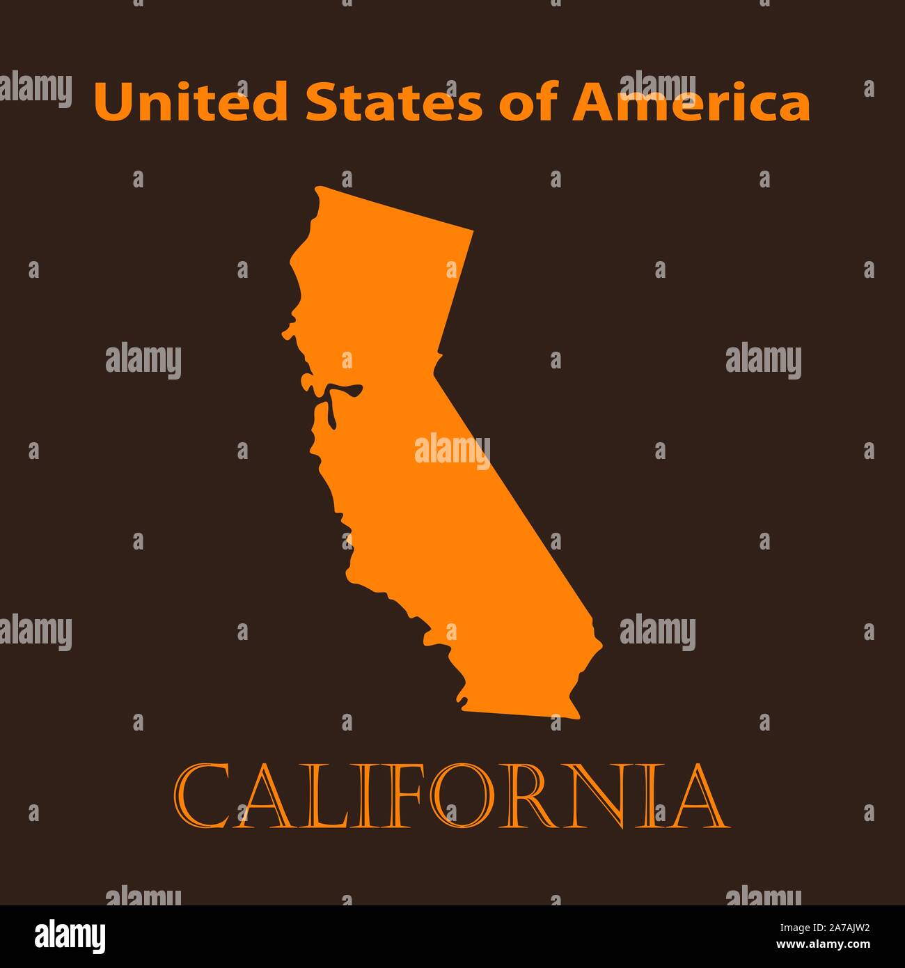 Orange California map vector illustration. Simple flat map of