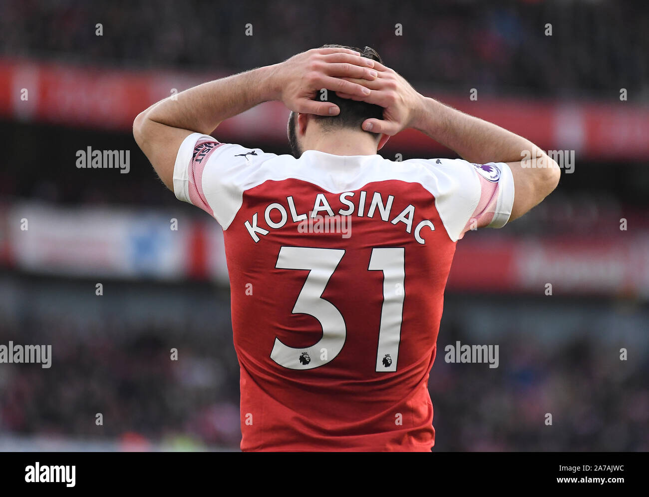 LONDON, ENGLAND - DECEMBER 22, 2018: Sead Kolasinac of Arsenal pictured during the 2018/19 Premier League game between Arsenal FC and Burnley FC at Emirates Stadium. Stock Photo