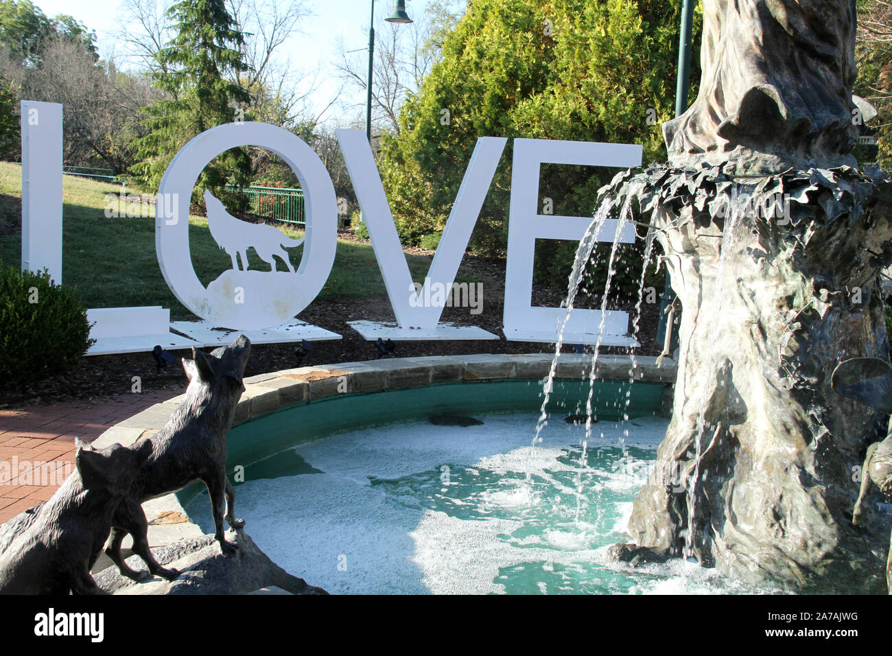 The Midsummer's Night Dream and LOVE sign in downtown Abingdon, VA, USA Stock Photo