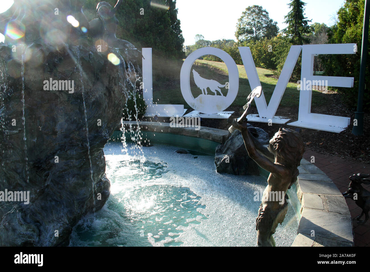 The Midsummer's Night Dream and LOVE sign in downtown Abingdon, VA, USA Stock Photo