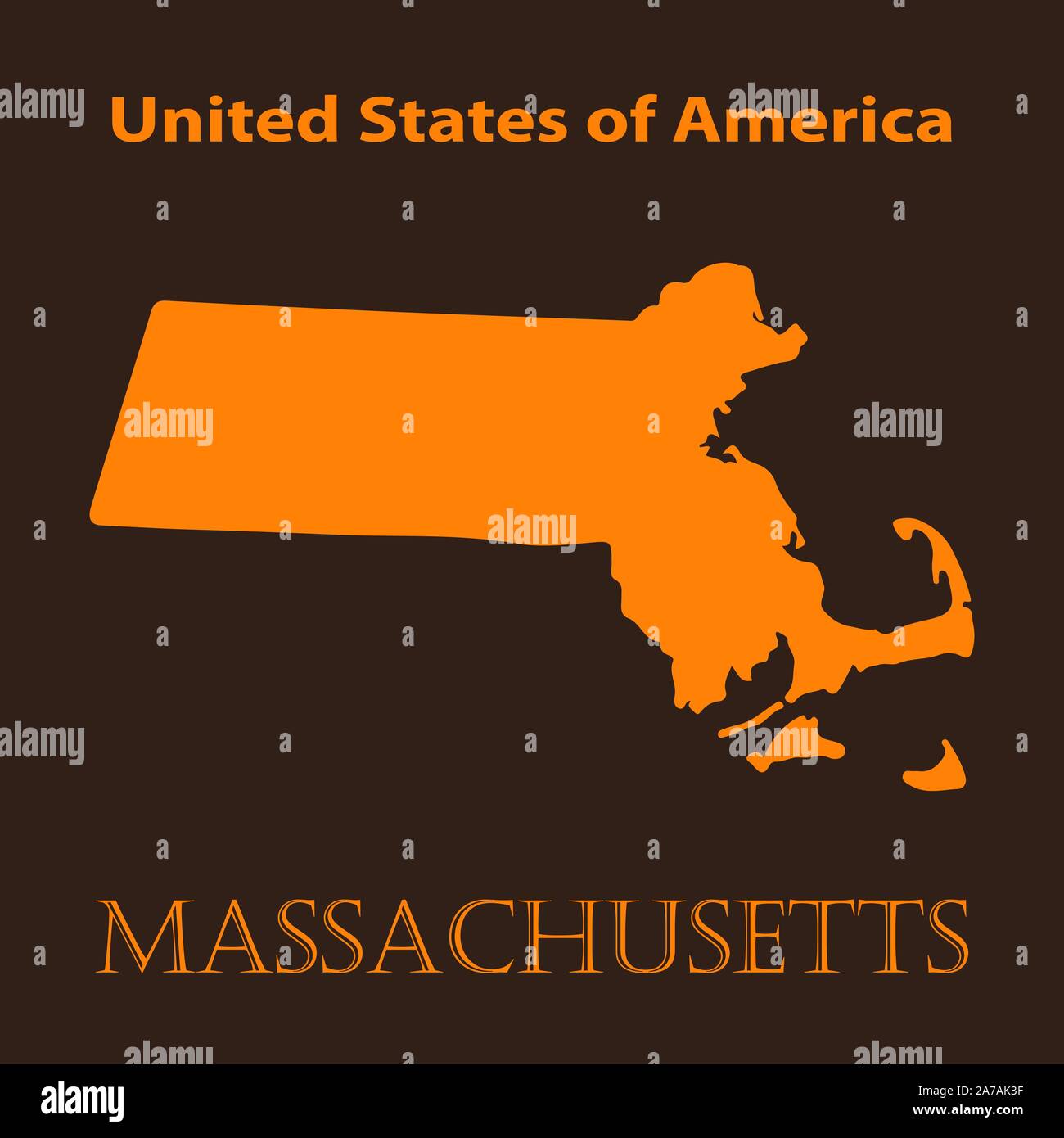 Orange Massachusetts map vector illustration. Simple flat map of