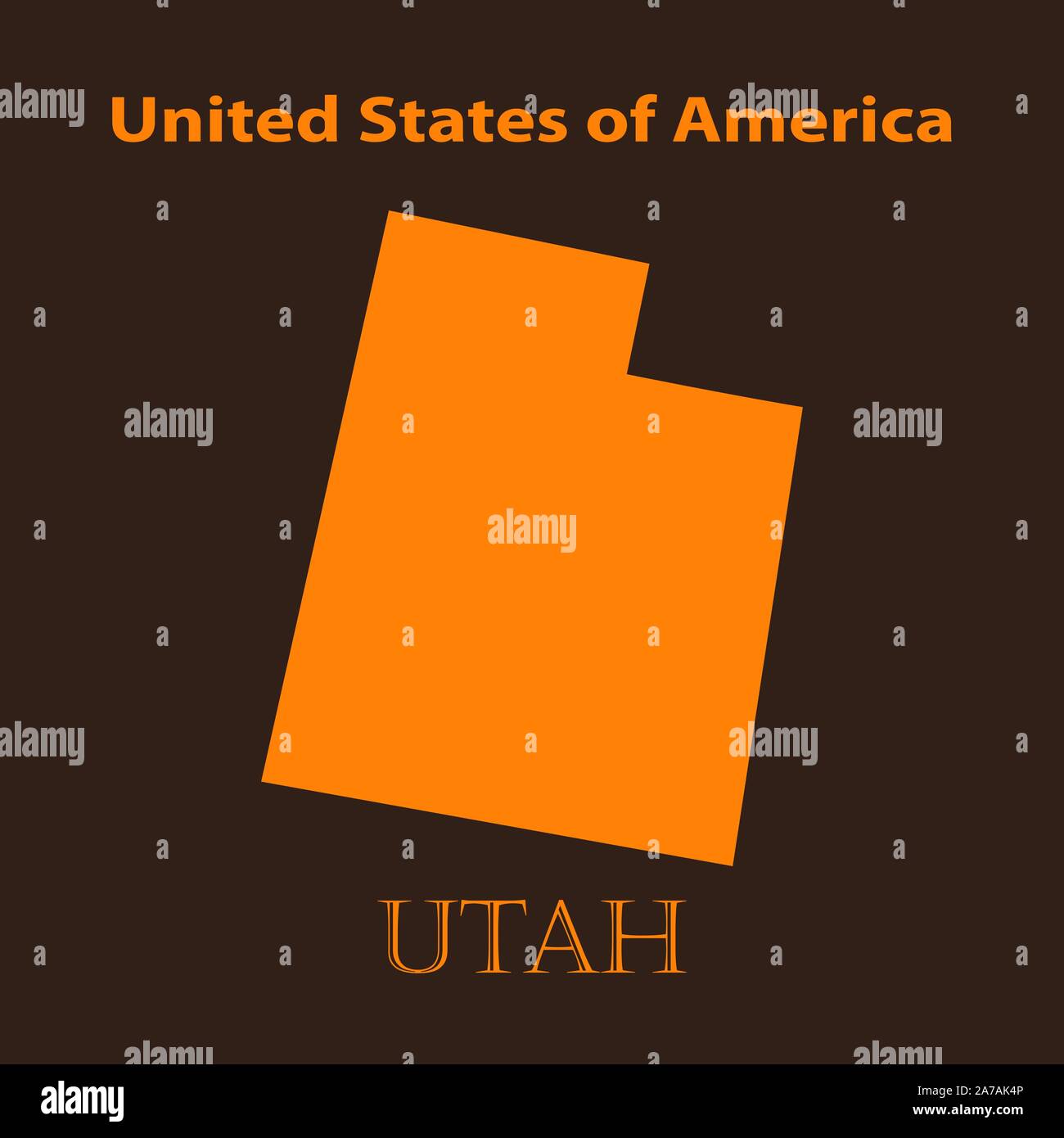 Orange Utah map - vector illustration. Simple flat map of Utah on a brown background. Stock Vector
