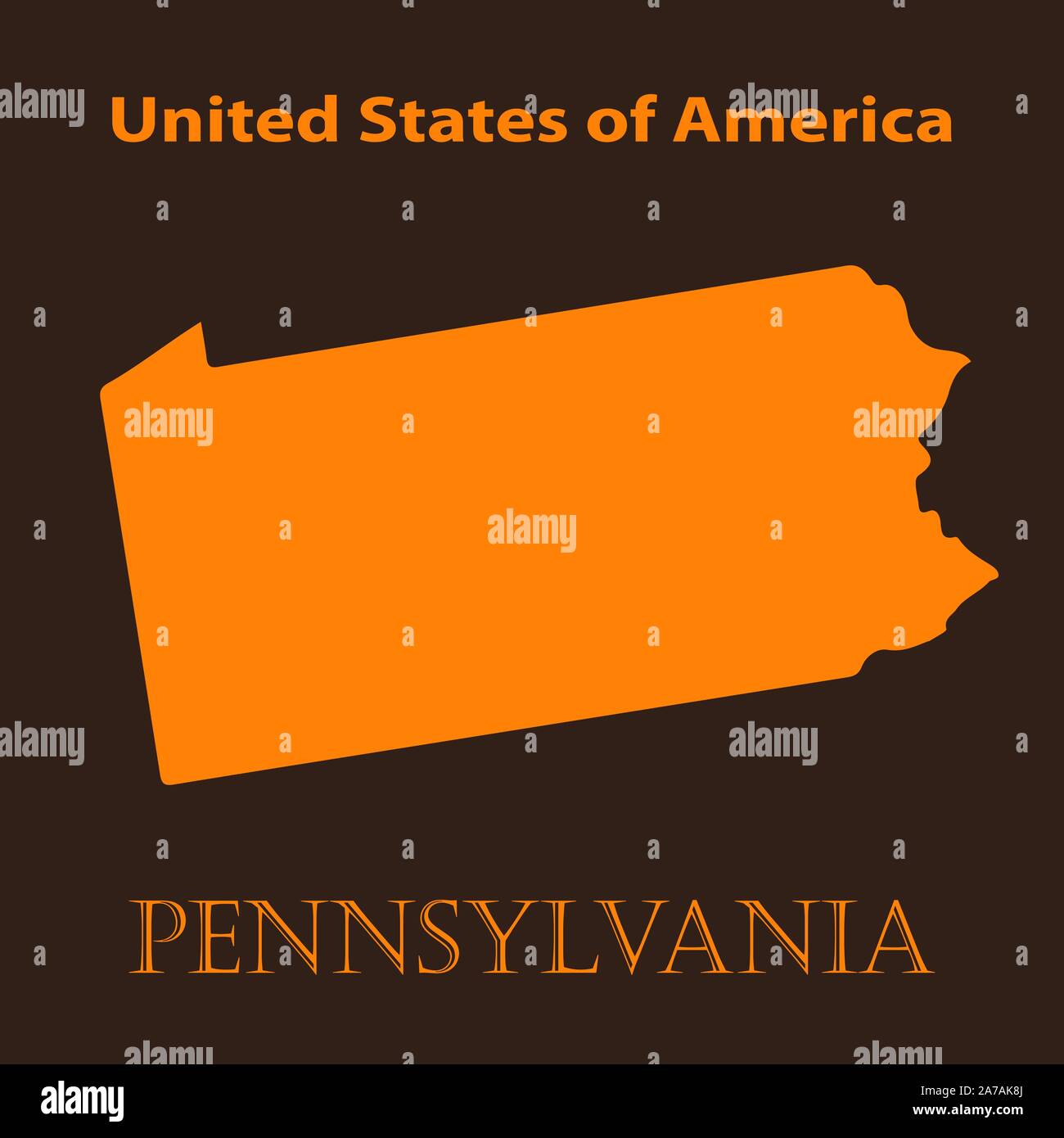 Orange Pennsylvania map vector illustration. Simple flat map of