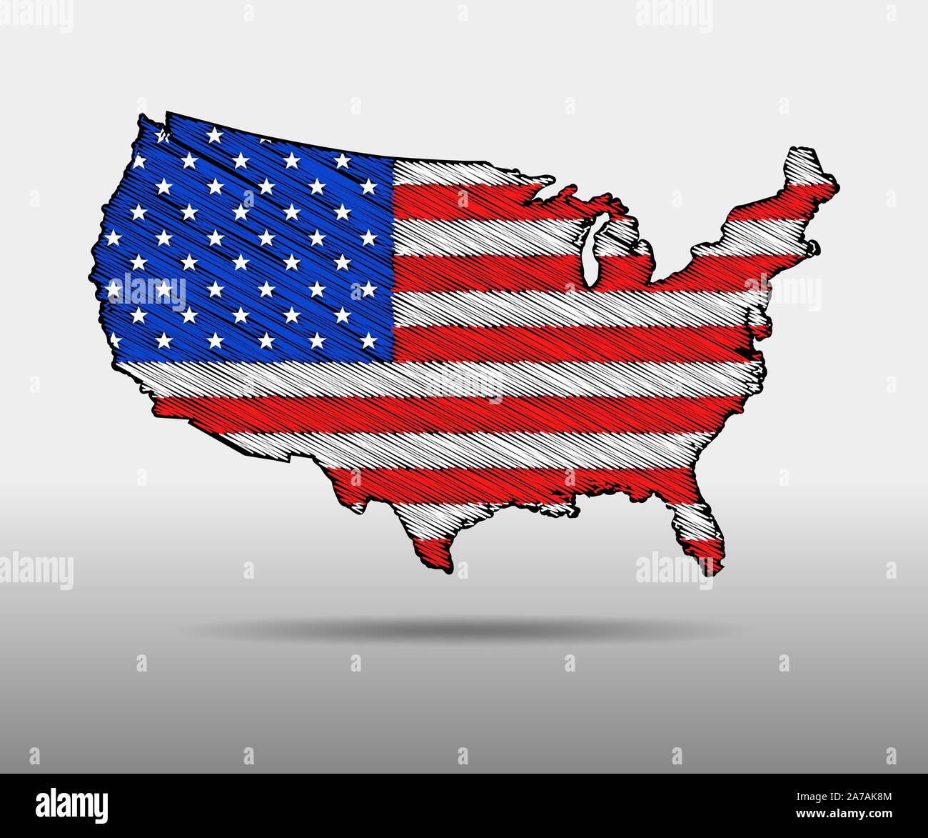 Map of the USA, in the colors of the national flag. Map of America in  doodle style. Map of USA - vector illustration Stock Vector Image \u0026 Art -  Alamy, image size:1300x1173