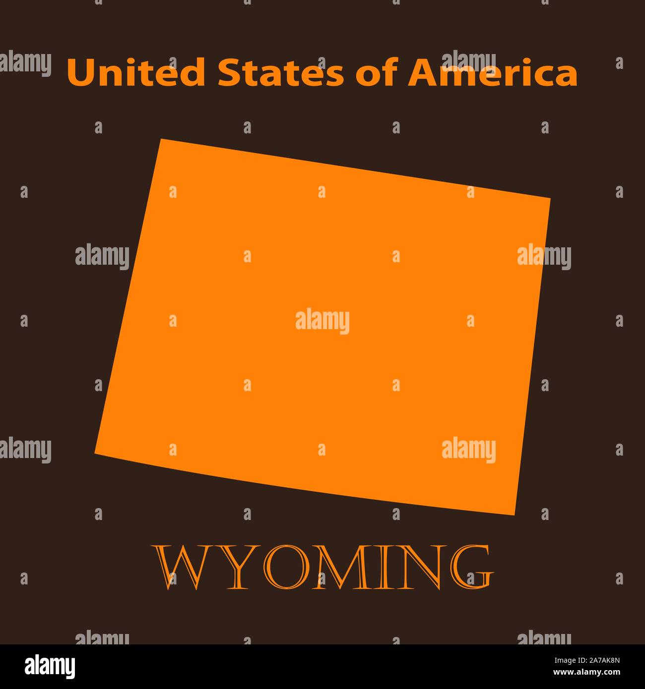 Orange Wyoming map - vector illustration. Simple flat map of Wyoming on a brown background. Stock Vector