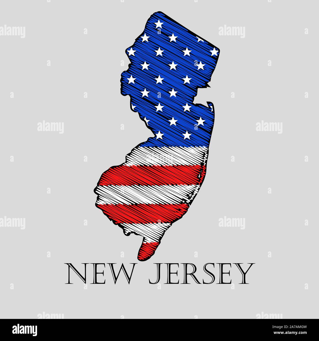 State New Jersey in scribble style vector illustration. Abstract flat