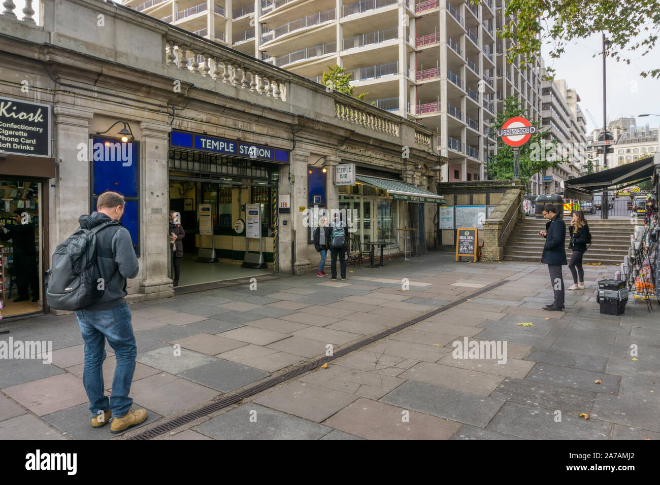 The Temple underground station in Westminster is on the Circle and District Lines. The station was opened in 1870. Stock Photo