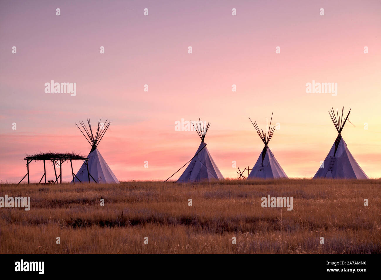 A reproduction of how Indians (Native Americans) use to live on the prairie. Stock Photo