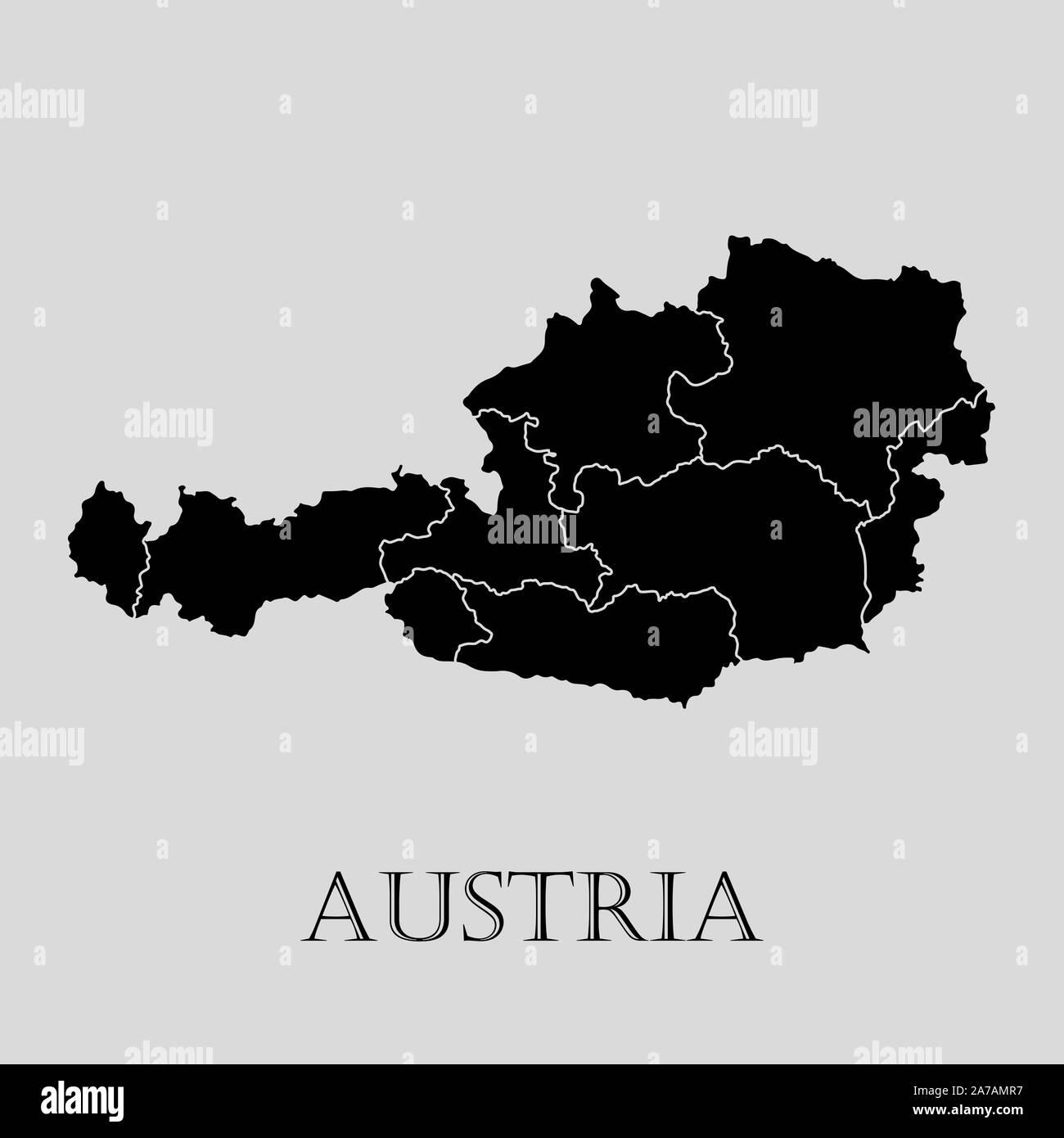 Black Austria map on light grey background. Black Austria map - vector illustration. Stock Vector