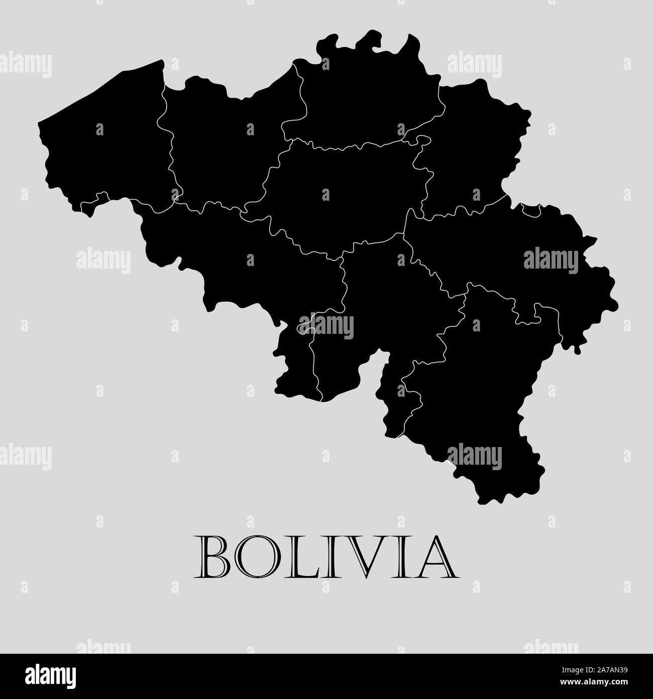 Black Bolivia map on light grey background. Black Bolivia map - vector illustration. Stock Vector