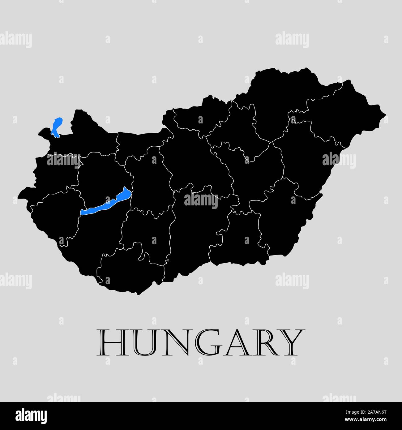 Black Hungary map on light grey background. Black Hungary map - vector illustration. Stock Vector