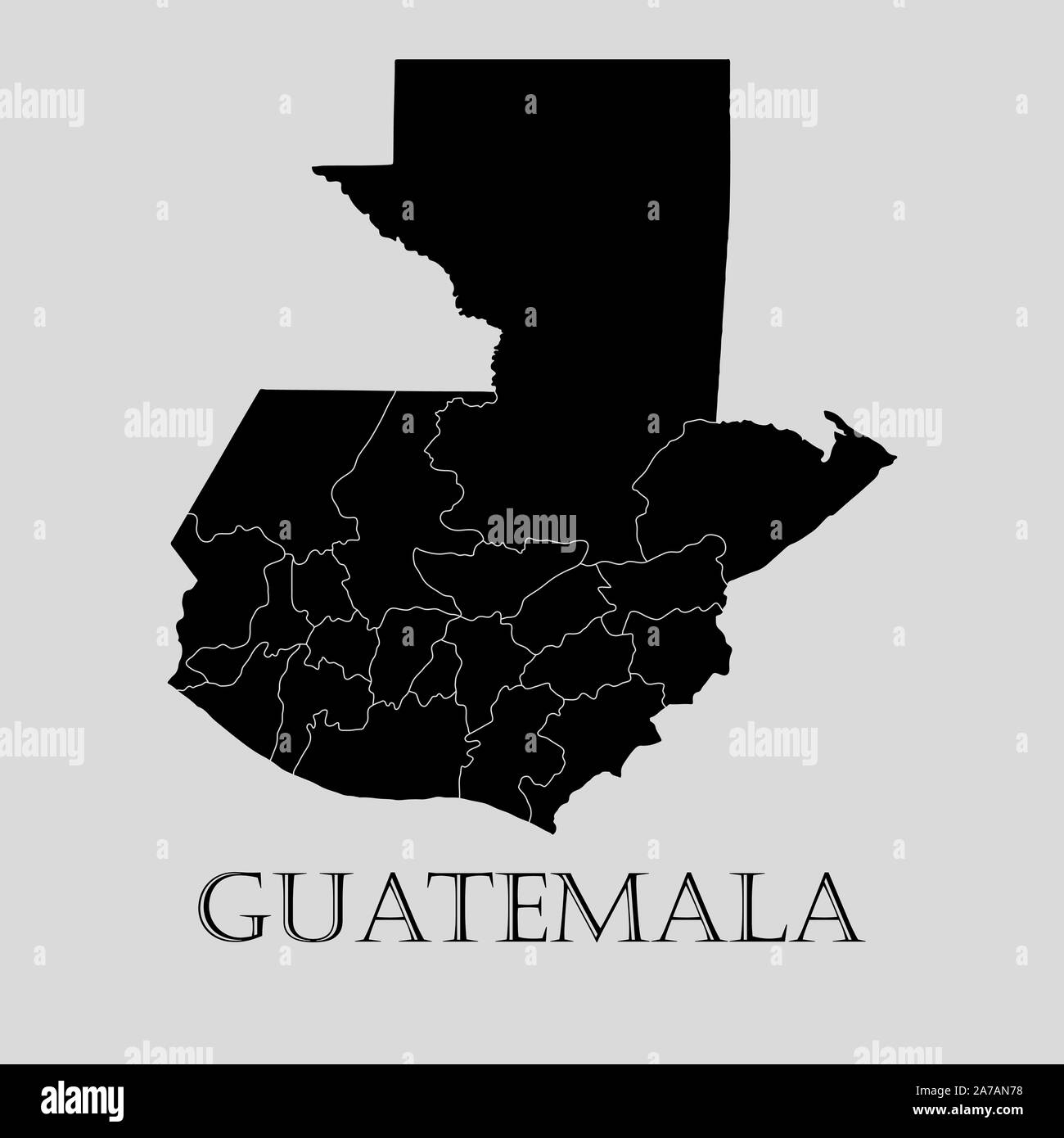 Black Guatemala map on light grey background. Black Guatemala map - vector illustration. Stock Vector