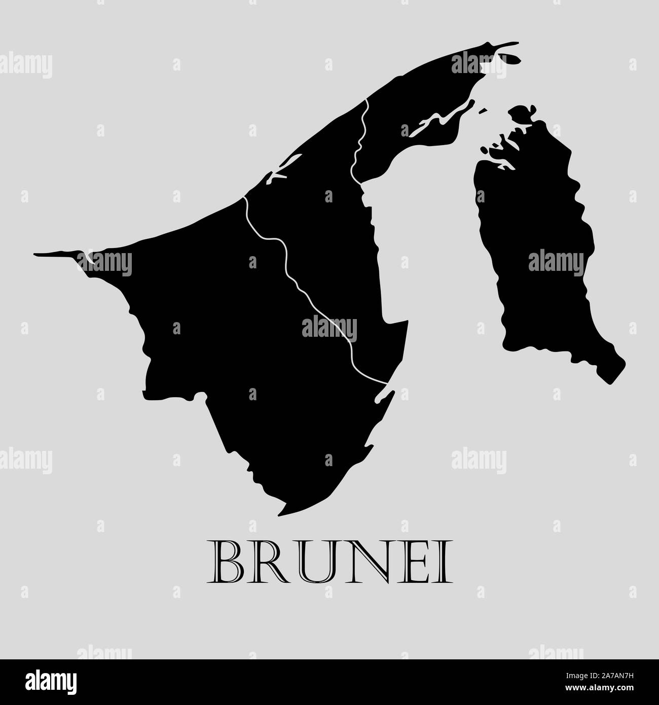 Black Brunei map on light grey background. Black Brunei map - vector illustration. Stock Vector