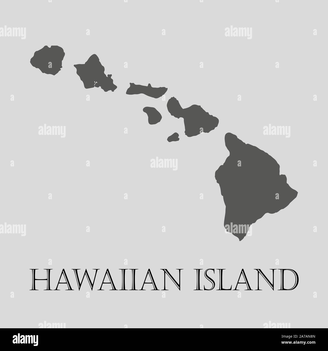 Gray Hawaiian island map on light grey background. Gray Hawaiian island map - vector illustration. Stock Vector