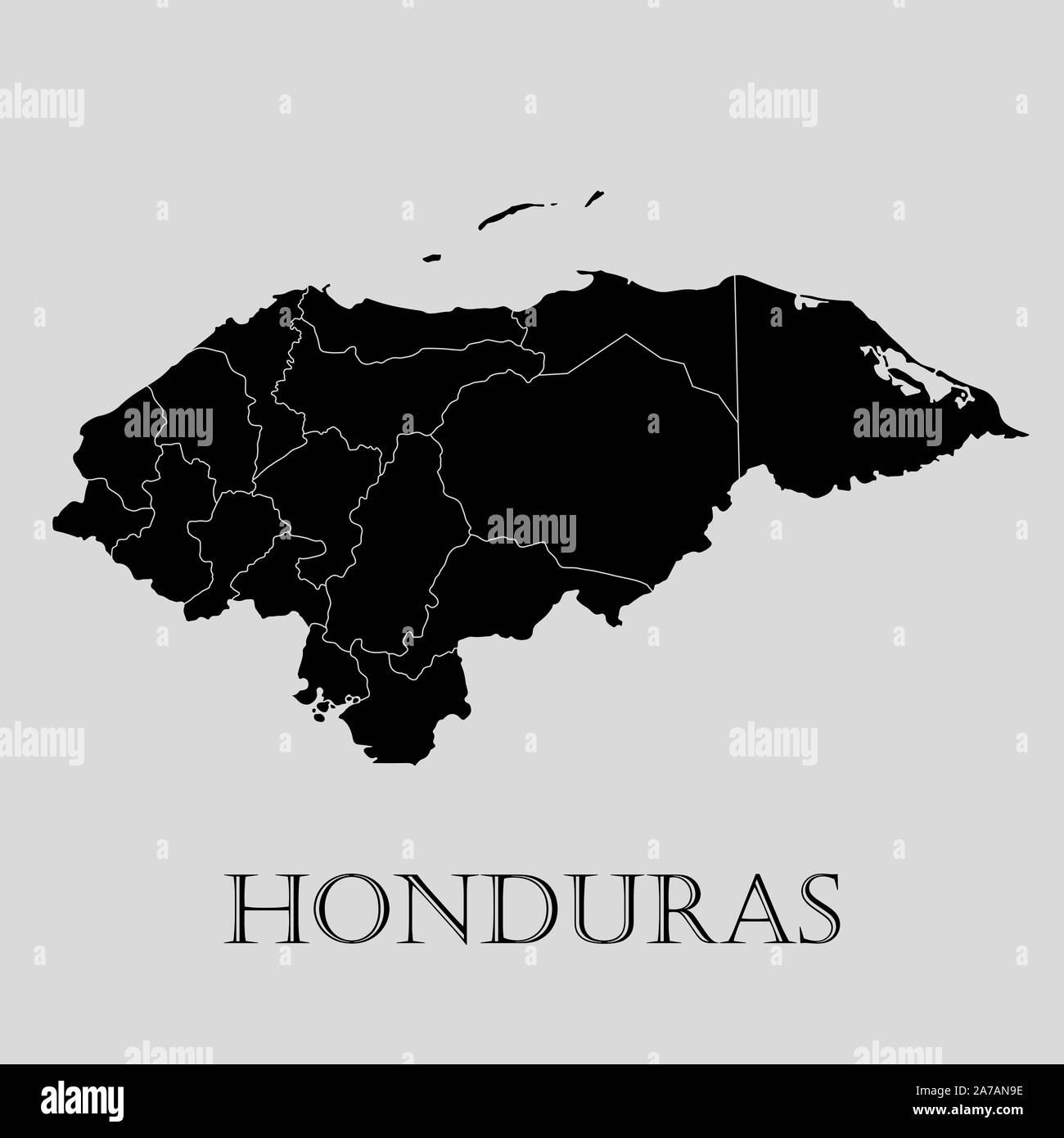 Black Honduras map on light grey background. Black Honduras map - vector illustration. Stock Vector