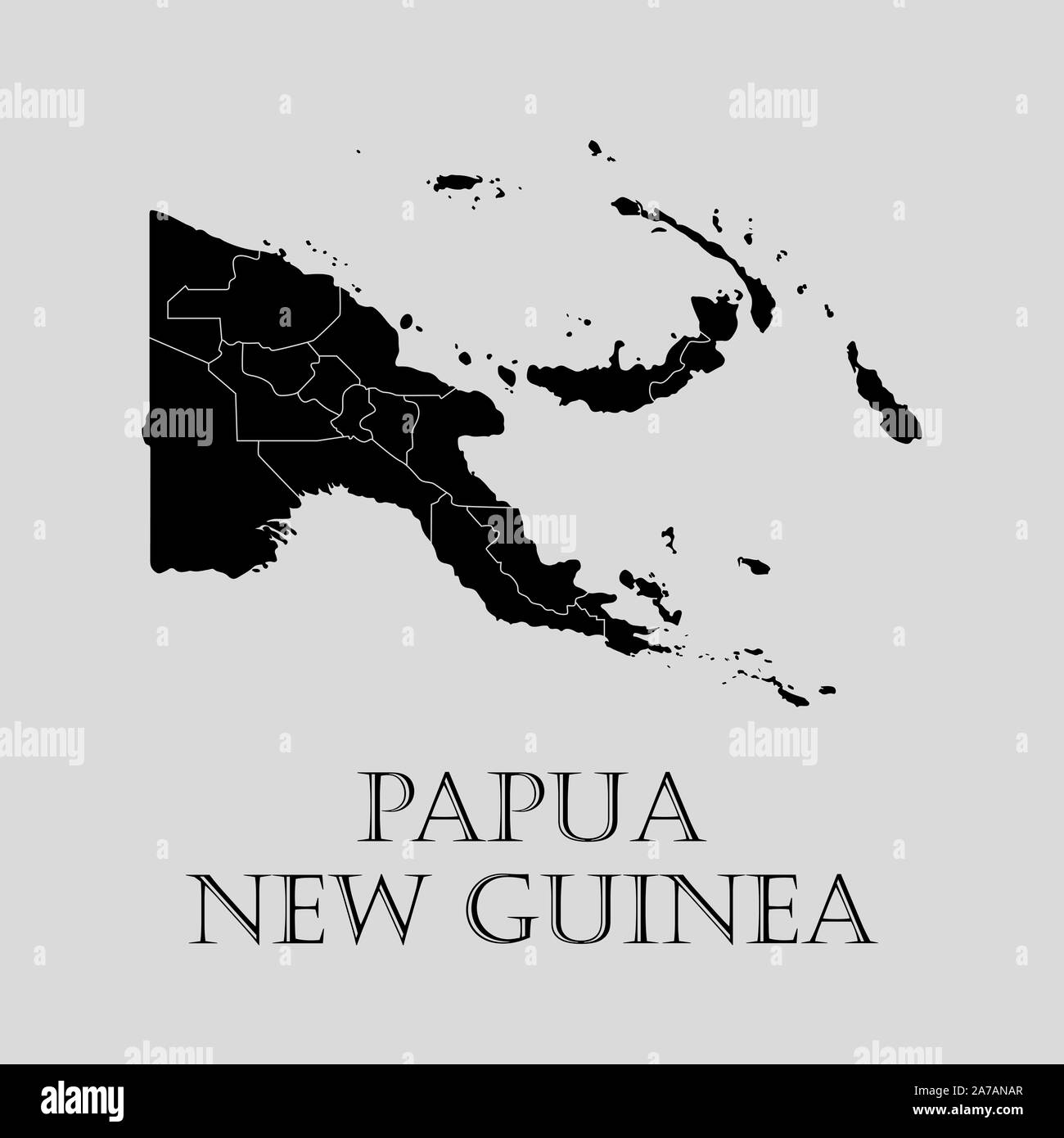 Black Papua - New Guinea map on light grey background. Black Papua - New Guinea map - vector illustration. Stock Vector