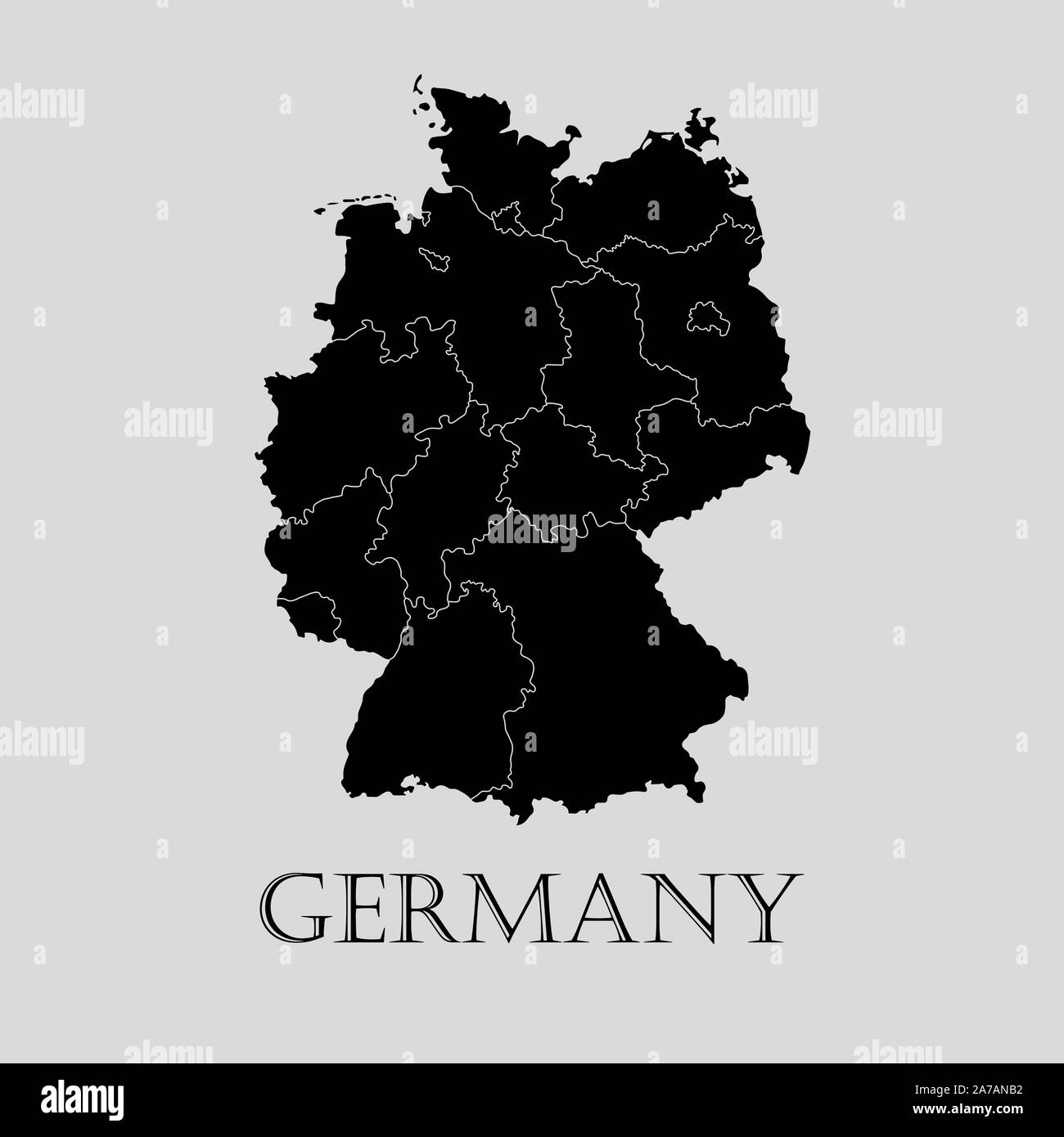 Black Germany map on light grey background. Black Germany map - vector illustration. Stock Vector