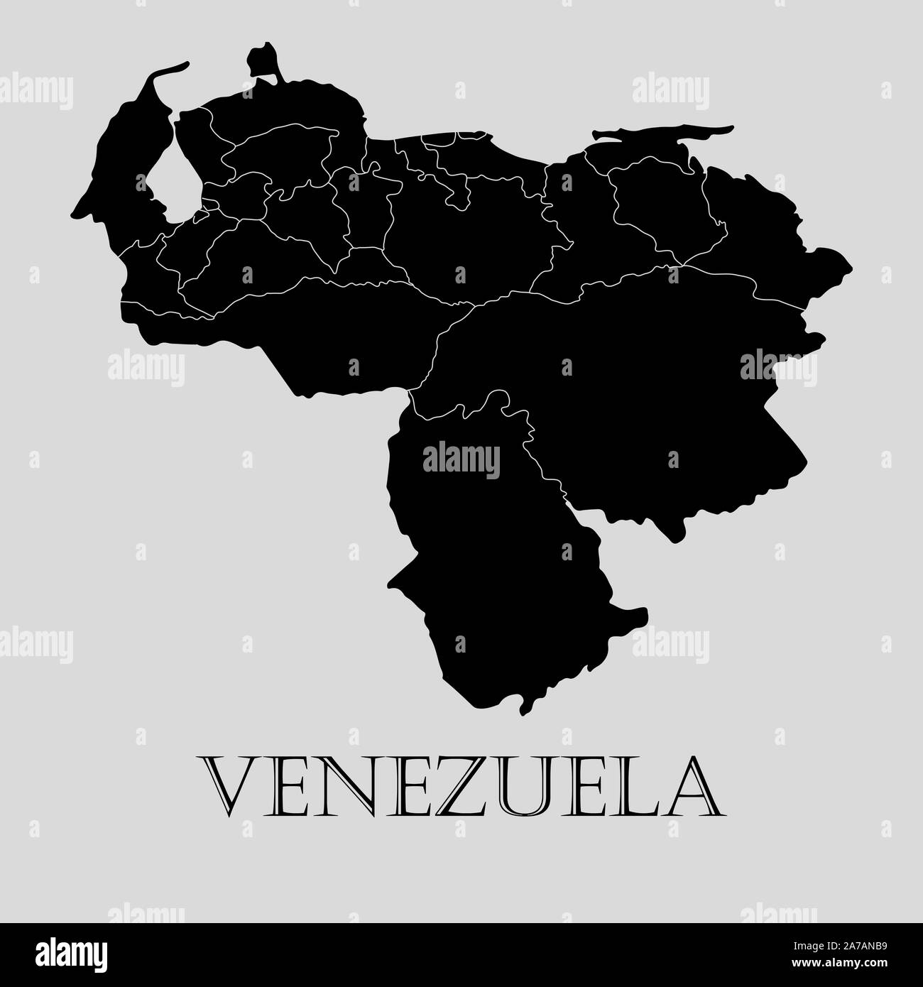 Black Venezuela map on light grey background. Black Venezuela map - vector illustration. Stock Vector