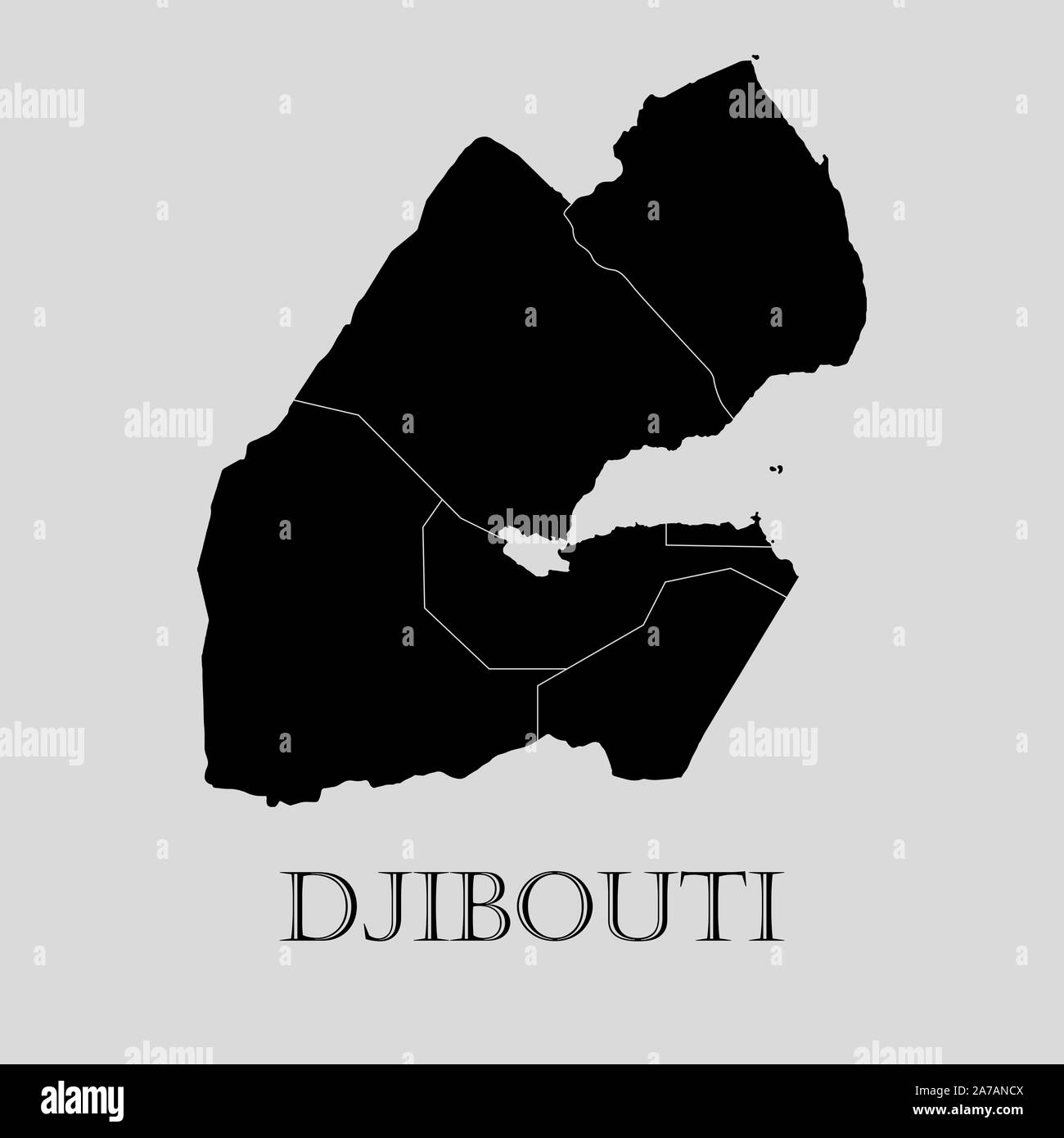 Black Djibouti map on light grey background. Black Djibouti map ...