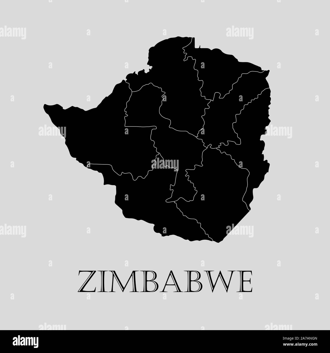 Black Zimbabwe map on light grey background. Black Zimbabwe map