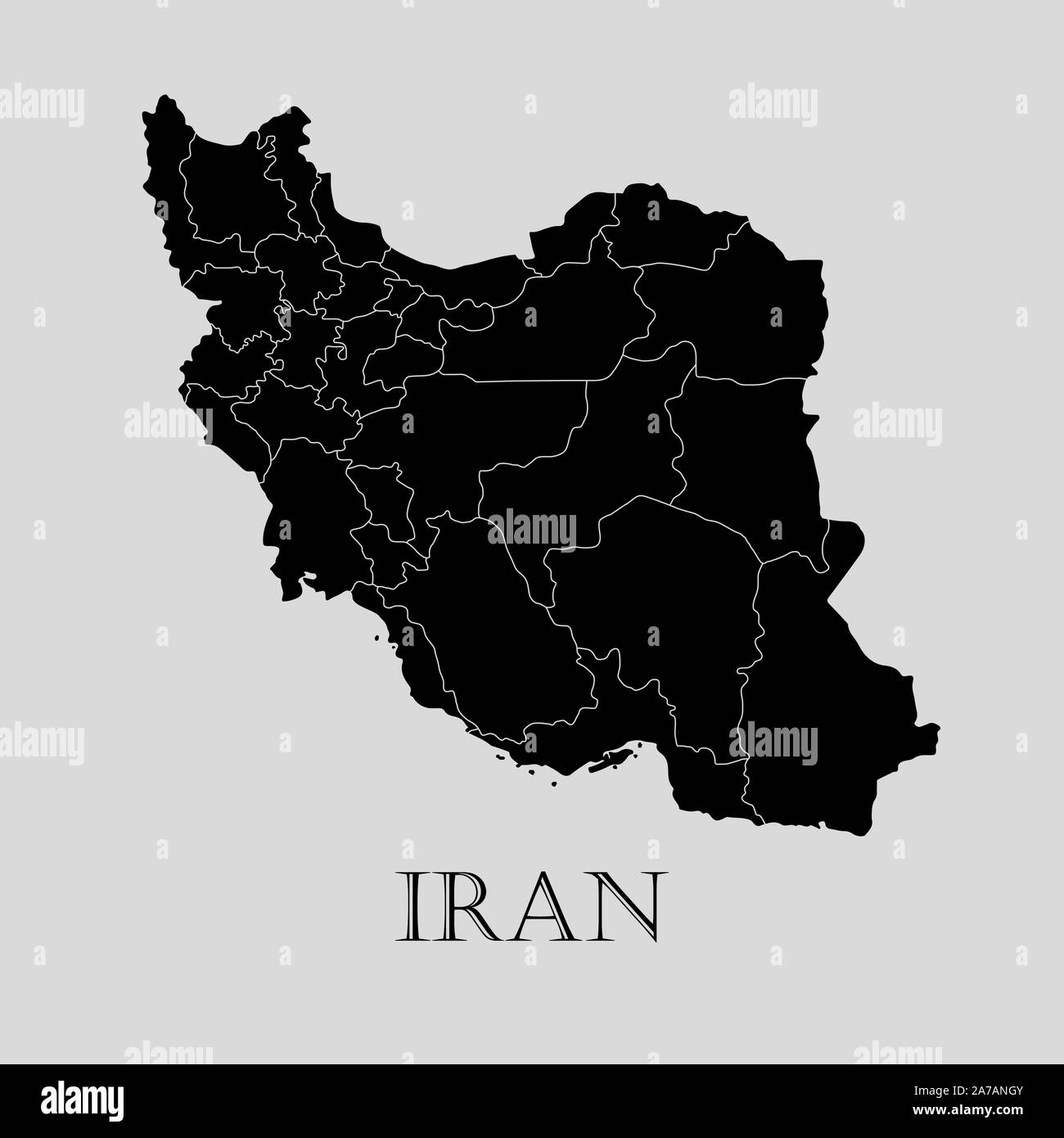 Black Iran map on light grey background. Black Iran map - vector illustration. Stock Vector