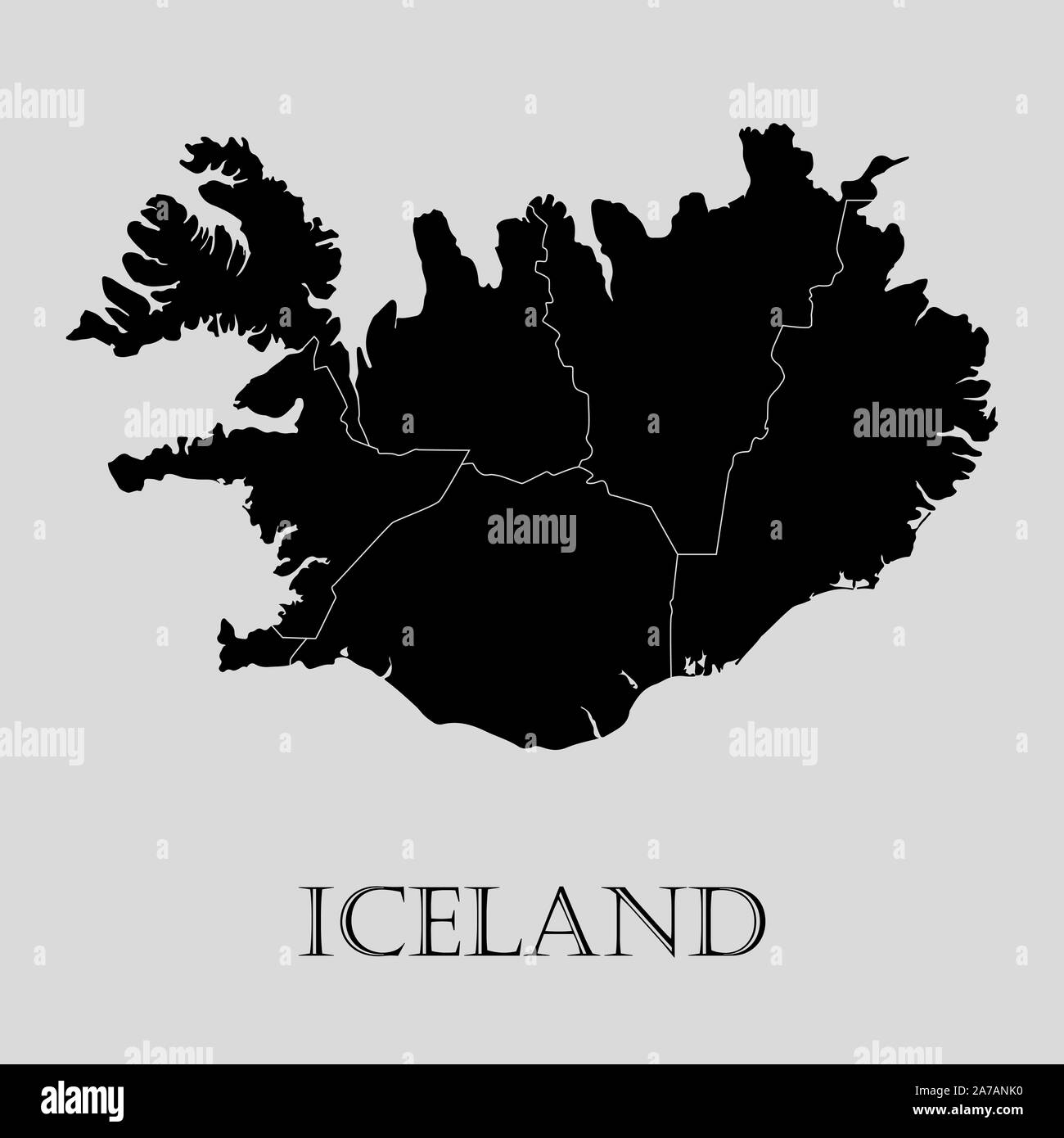 Black Iceland map on light grey background. Black Iceland map - vector ...