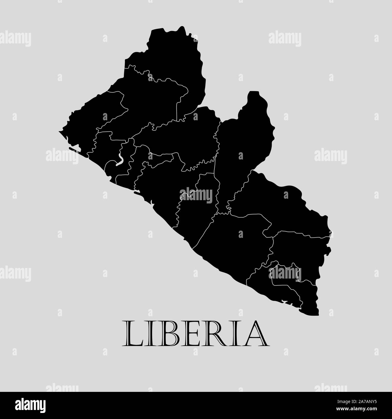 Black Liberia map on light grey background. Black Liberia map - vector illustration. Stock Vector