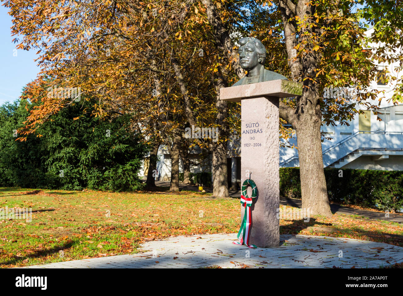 Bust statue of Andras Suto Hungarian writer, Sopron, Hungary Stock Photo