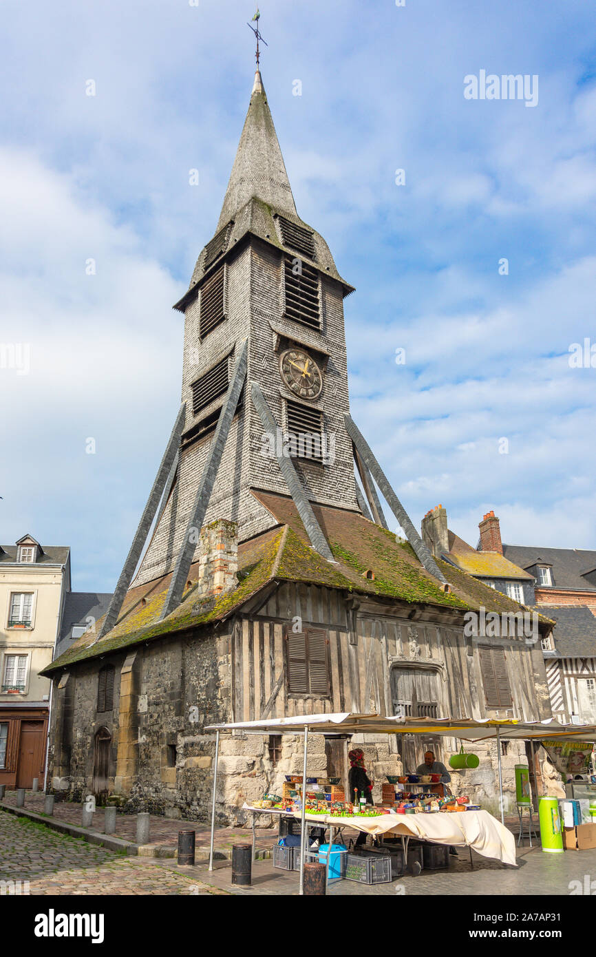 Bell tower of 15th century Saint Catherine's Church, Place de Catherine, Honfleur, Normandy, France Stock Photo